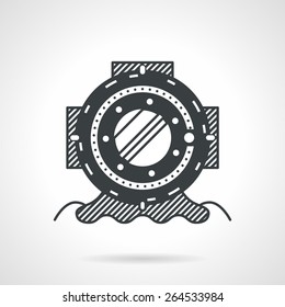 Flat black line style vector icon for old scuba helmet on white background. Equipment for diving