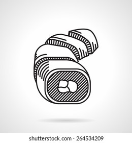 Flat black line vector icon for sushi rolls on white background. 