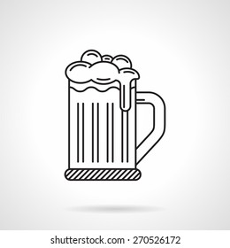 Flat black line vector icon for full glass of beer with foam on white background.