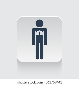Flat black Lungs icon on rounded square web button
