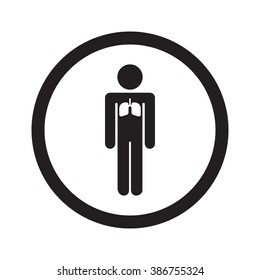 Flat black Lungs web icon in circle on white background