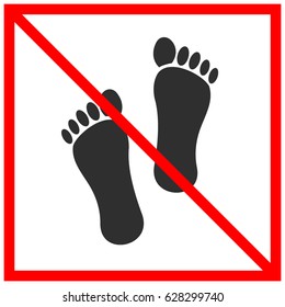 flat black man foot prints isolated in red square frame with diagonal line