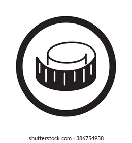 Flat black Measuring Tape web icon in circle on white background