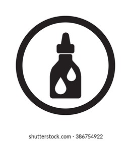 Flat black Medicine Bottle web icon in circle on white background