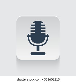 Flat black Microphone icon on rounded square web button