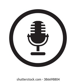 Flat black Microphone web icon in circle on white background