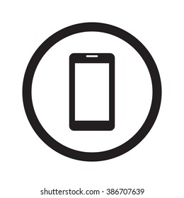 Flat Black Mobile Phone Web Icon In Circle On White Background