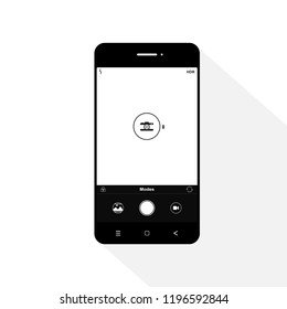 Flat black modern mobile phone with focusing screen with settings. Camera,gallery, hdr, quality.