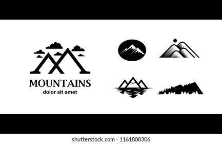 Flat black mountain logo set template for the business card, branding and corporate identity.