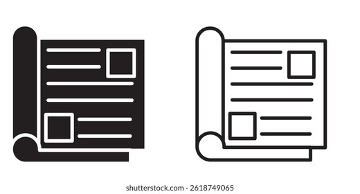 flat black newspaper icon on white background
