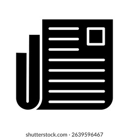 flat black newspaper icon on white background