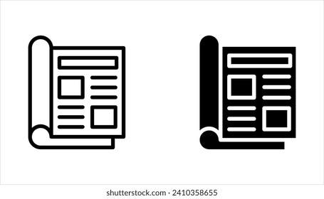 flat black newspaper icon set, vector illustration on white background