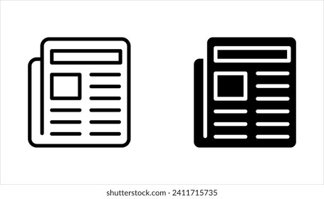 flat black newspaper icon set, vector illustration on white background