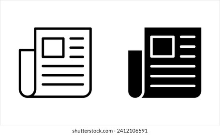 flat black newspaper icon set, vector illustration on white background