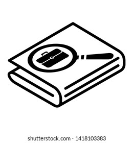 flat black newspaper with magnifying glass with flat portfolio briefcase icon