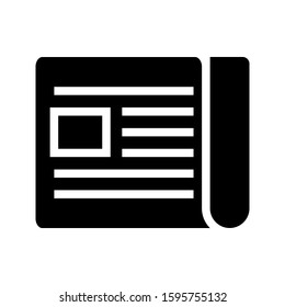 flat black newspaper vector icon. vector illustration. editable news icon.