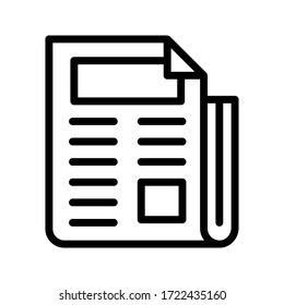 flat black newspaper vector icon on white background