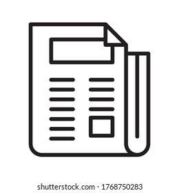 flat black newspaper vector icon on white background