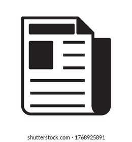 flat black newspaper vector icon on white background