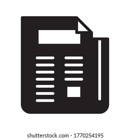 flat black newspaper vector icon on white background