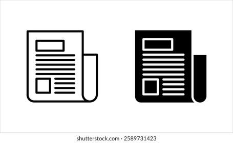 flat black newspaper vector icon set, on white background.