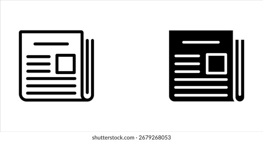 flat black newspaper vector icon set on white background, vector illustration, eps10.