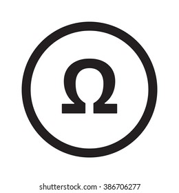 Flat black Omega web icon in circle on white background