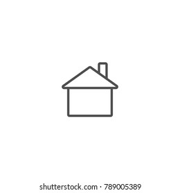 Flat black outline home icon. Simple silhouette of the house with roof and chimney. Icon isolated on white. Vector illustration. Building symbol. Real estate sign.