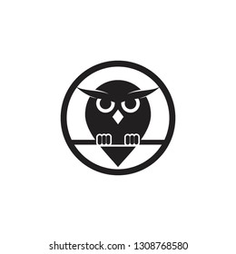 flat black owl stand in circle logo icon vector template