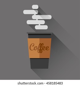 Flat black paper coffee cup for hot coffee to go. Print for coffee and cafe advertising