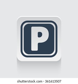 Flat black Parking icon on rounded square web button