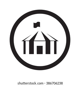 Flat black Party Tent web icon in circle on white background