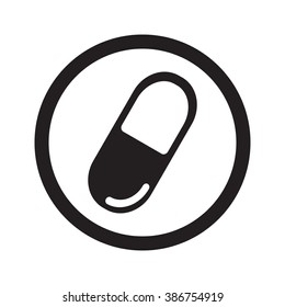 Flat black Pill web icon in circle on white background
