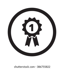 Flat black Prize Ribbon web icon in circle on white background