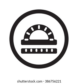 Flat black Protractor Ruler web icon in circle on white background
