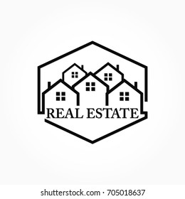 flat black Real Estate Logo Design isolated in hexagonal frame