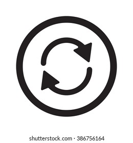 Flat black Refresh web icon in circle on white background