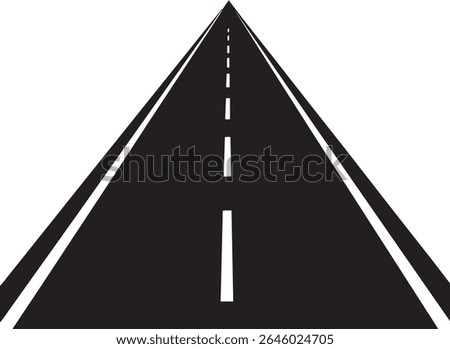 Flat black road with dashed lane lines on plain white.