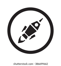 Flat black Rocket Launch web icon in circle on white background