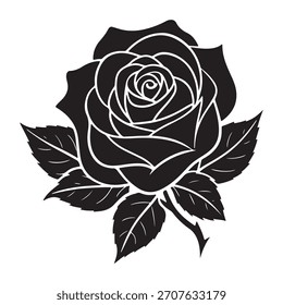 Ilustración vectorial plana de silueta de rosa negra