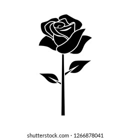 flat black rose in a white background