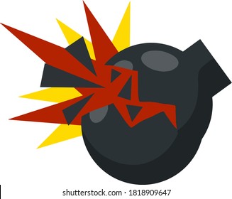 Flat black round bomb with rope wick isolated on white. Army weapon and ammunition armament. Explosive dynamite. Terrorism threat. Defense and attack. Vector cartoon danger object illustration