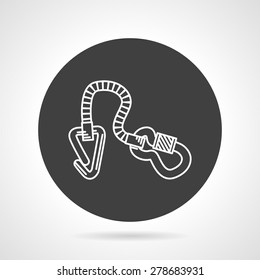 Flat black round vector icon with white line climbing quickdraw on gray background