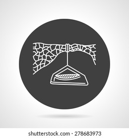 Flat black round vector icon with white line hanging tent for extreme sport on gray background