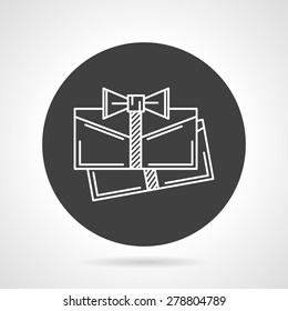 Flat black round vector icon with white line envelopes with ribbon on gray background.