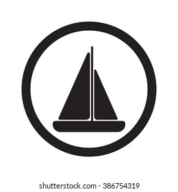 Flat black Sailboat web icon in circle on white background