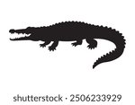 Flat Black Saltwater Crocodile Silhouette Vector Illustration on White Background
