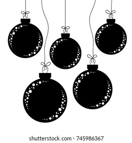 Flat black set of isolated Christmas toys in the form of balls. Simple design for processing.