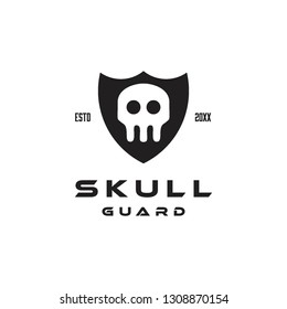 flat black shield shape with skeleton skull head logo icon vector template