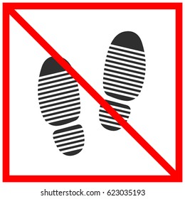 flat black shoes sole prints isolated in red square frame with diagonal line